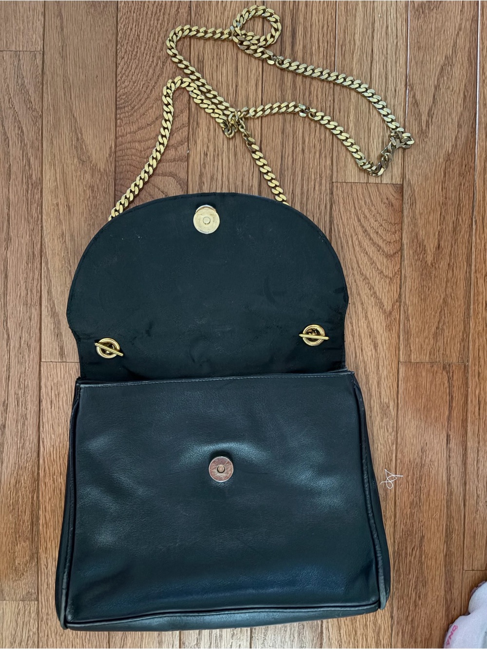 Paloma Picasso Black Leather Shoulder Bag with Gold Chain Strap